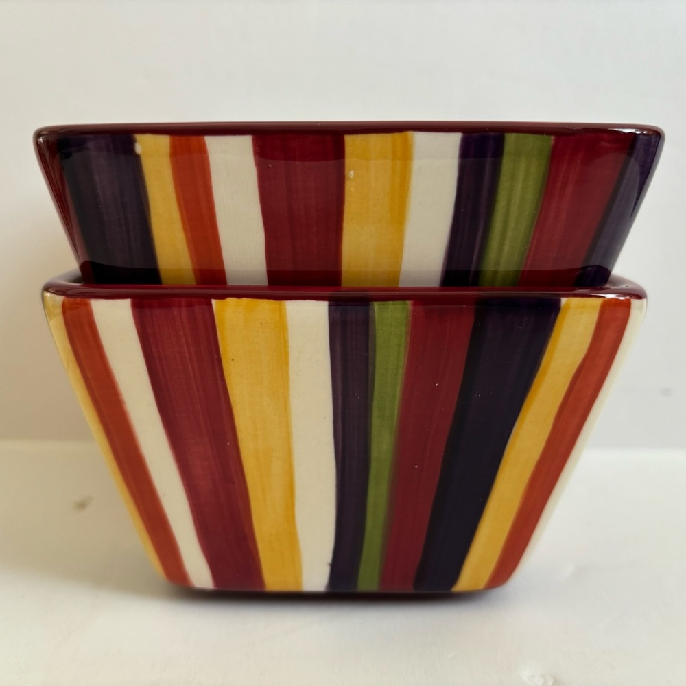 Pampered Chef Simple Additions Striped Set of 2 Square Bowls 4 1/2" LIKE NEW